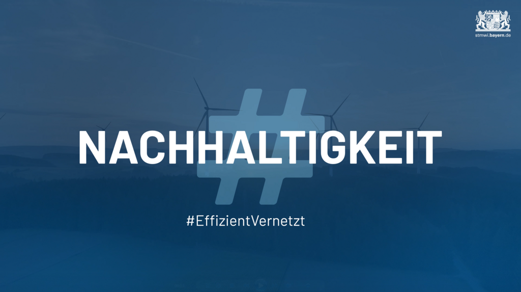 Das Wort Nachhaltigkeit auf blauem Grund. 