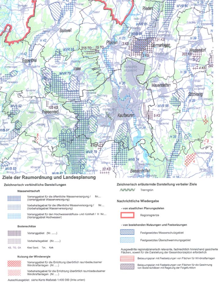 Beispiel Regionalplankarte: Ziele der Raumordnung und Landesplanung