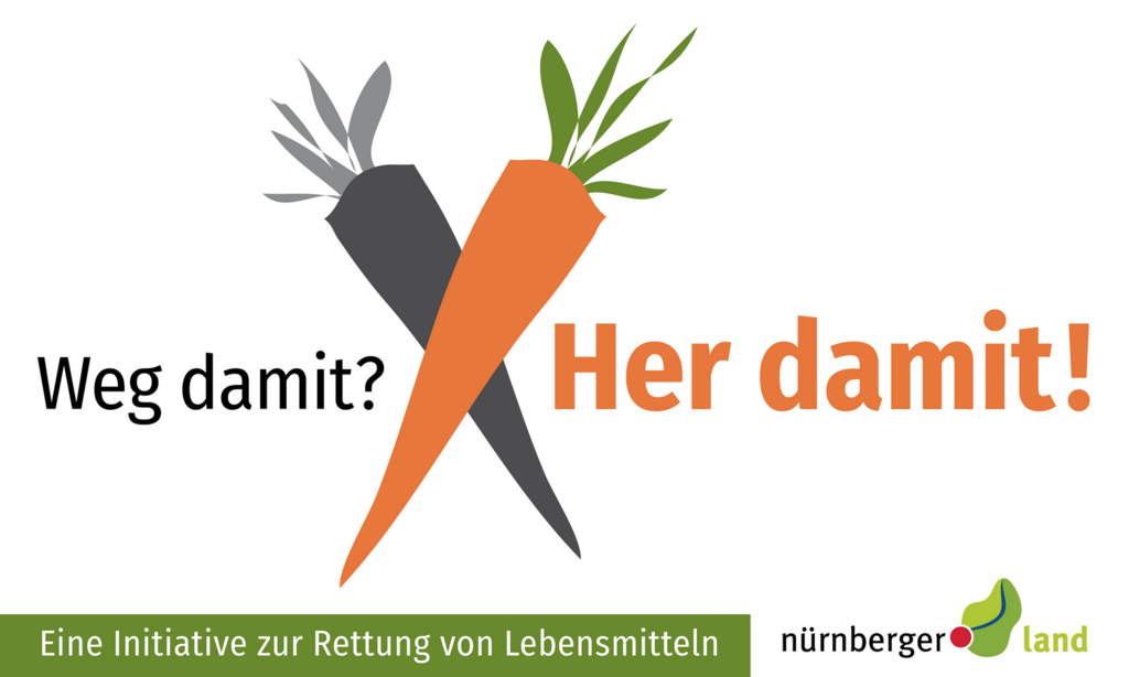 Logo des Projekts „Weg damit? Her damit!“ – eine Initiative zur Rettung von Lebensmitteln im Nürnberger Land. © Regionalmanagement Nürnberger Land