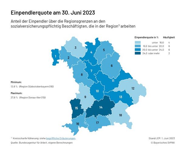 Karte 2.3.1 Einpendlerquote am 30. Juni 2023