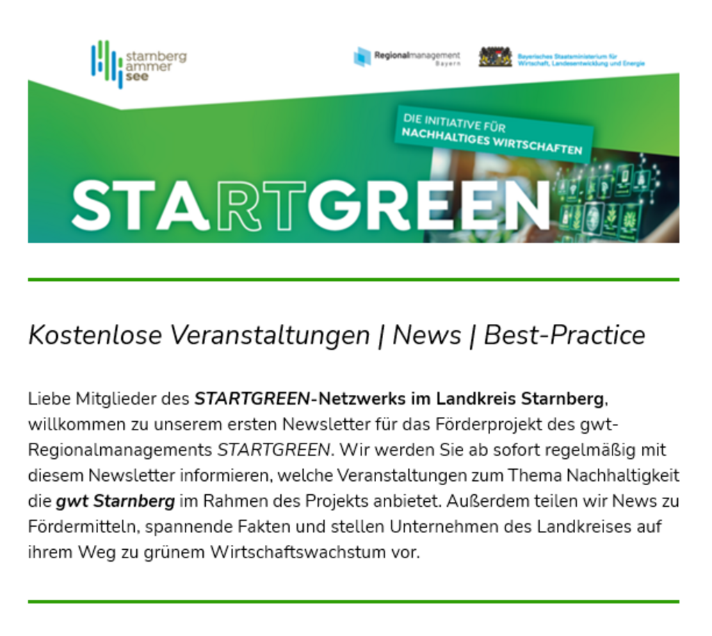 Ausschnitt STARTGREEN-Newsletter zum Projekt ©Daniela Lindquist