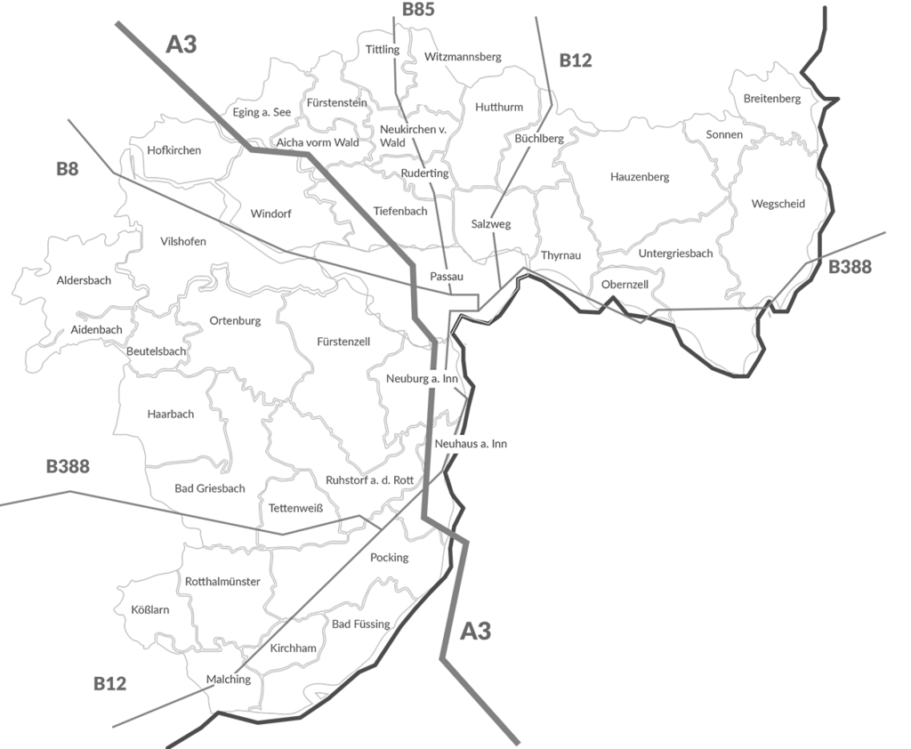 Karte.  © Regionalmanagement Stadt- und Landkreis Passau