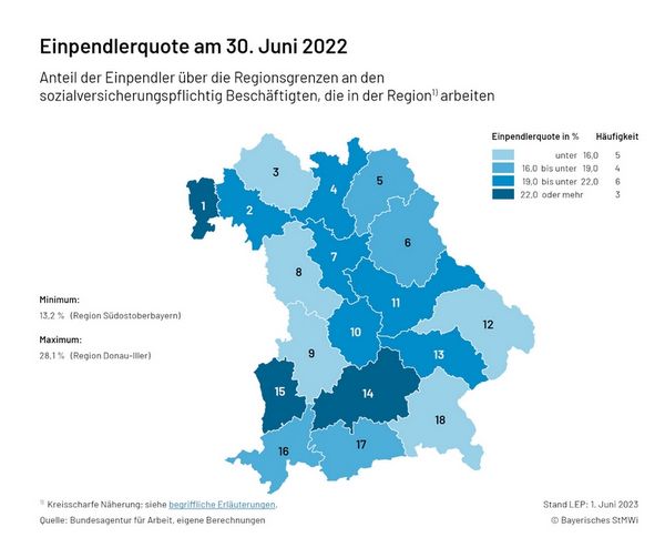 Karte 2.3.1 Einpendlerquote am 30. Juni 2021