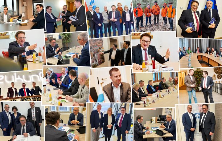 Impressionen der Arbeit von Bayerns Wirtschaftsstaatssekretär Tobias Gotthardt im Dezember 2023.