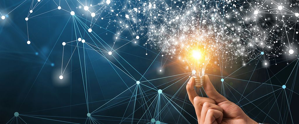 Hintergrundbild Ideenwettbewerb im Rahmen des Bayerischen Energieforschungsprogramms, eine Glühbirne und ein Netzwerk, Schmuckbild