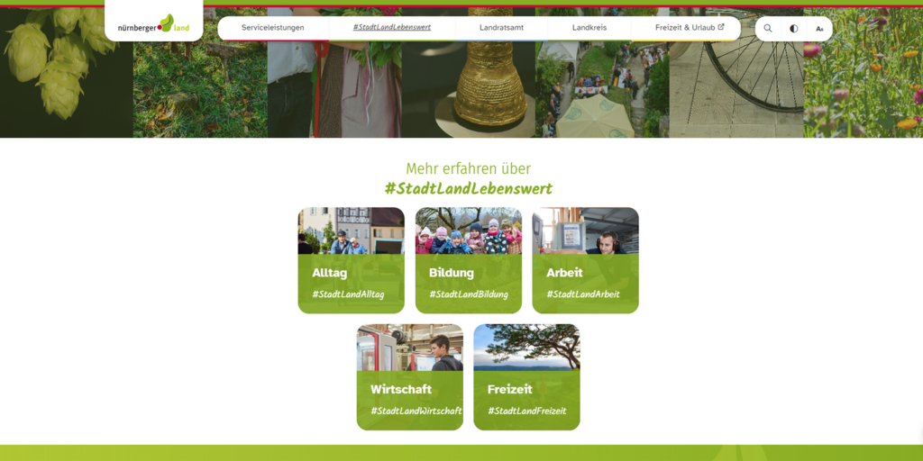 Screenshot des neuen Standortportals „StadtLandLebenswert“. © Regionalmanagement Nürnberger Land