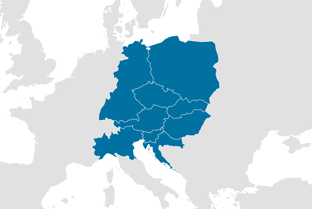 Kartenausschnitt Mitteleuropa.